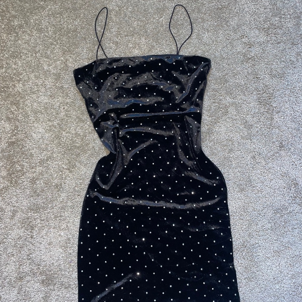 Black mini dress with rhinestones